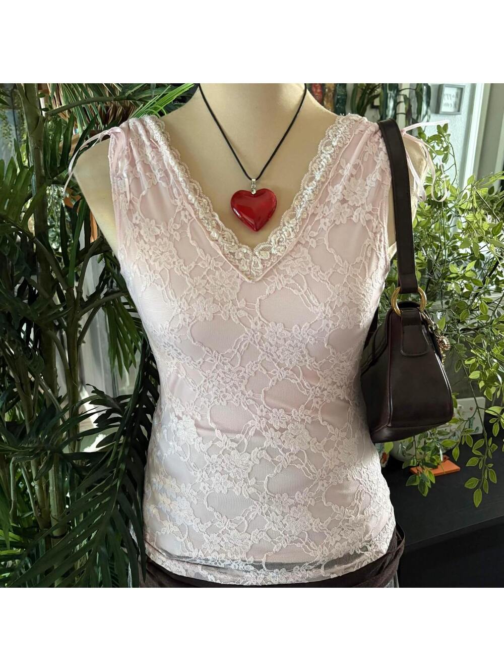 vintage y2k coquette fairycore pink beaded lace top